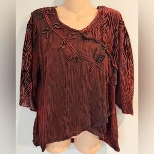 SOLE BALLARE Italy Vintage Whimsical Red Black Velvet Burnout Top size L